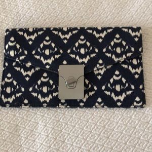Ikat navy & white clutch. Stainless clasp.